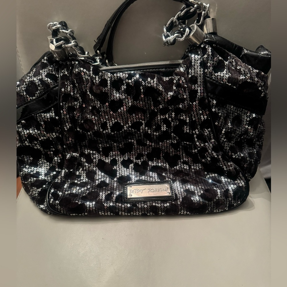 Betsey Johnson black/silver sequin cheetah shoulder bag